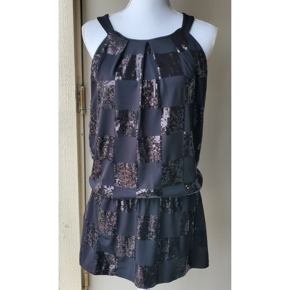 White House Black Market Dress Womens Large Black Sequin Elegant Sexy Party